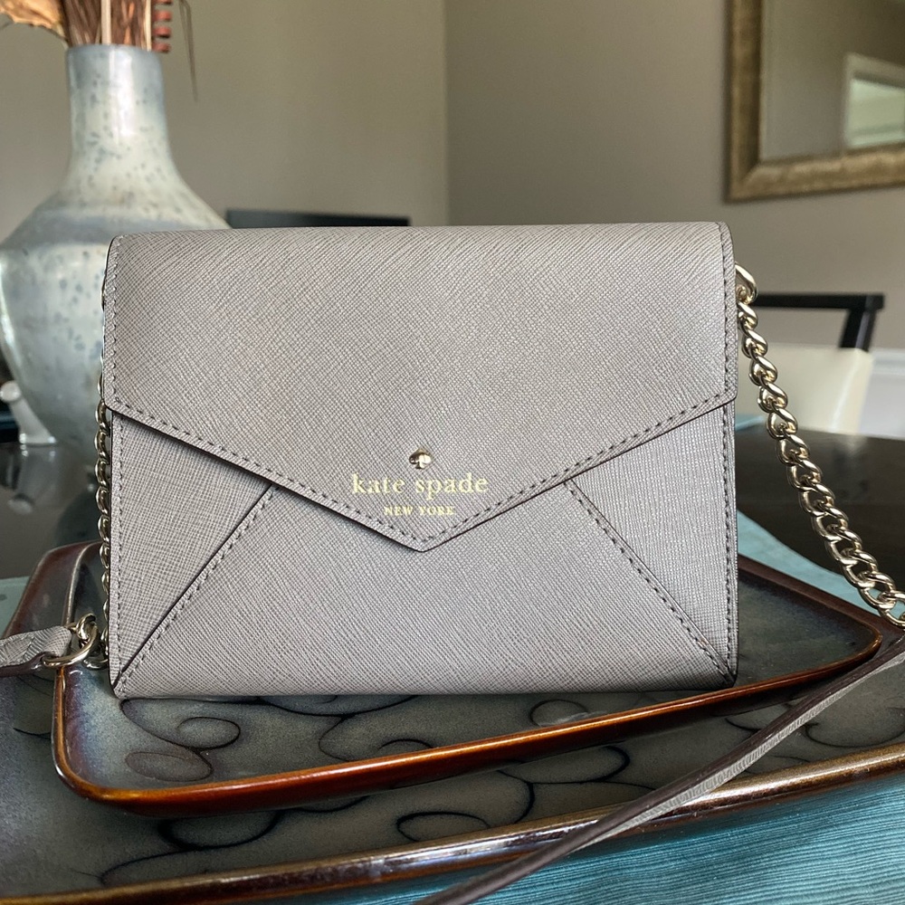 Kate Spade New York “Monday” Envelope Grey Saffiano Leather Crossbody/Clutch!